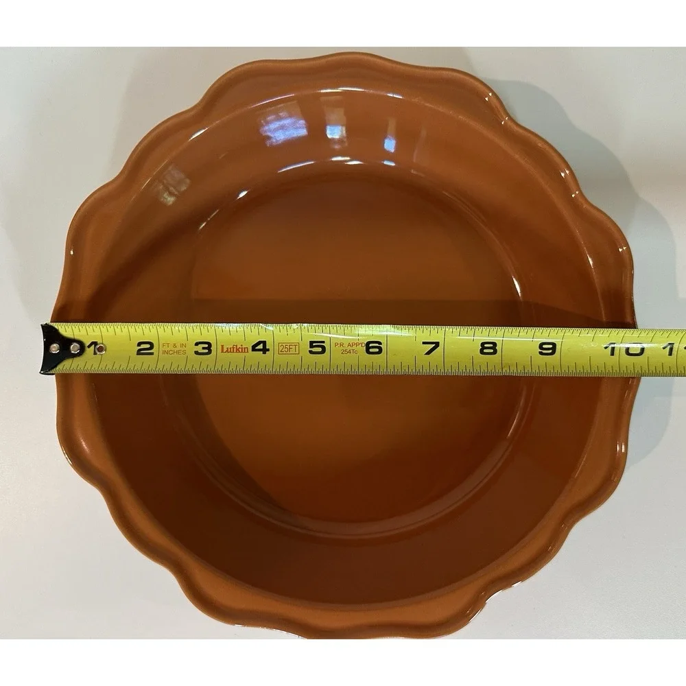 Emile Henry Ruffled Pie Dish French Ceramic Artisan Tan 10